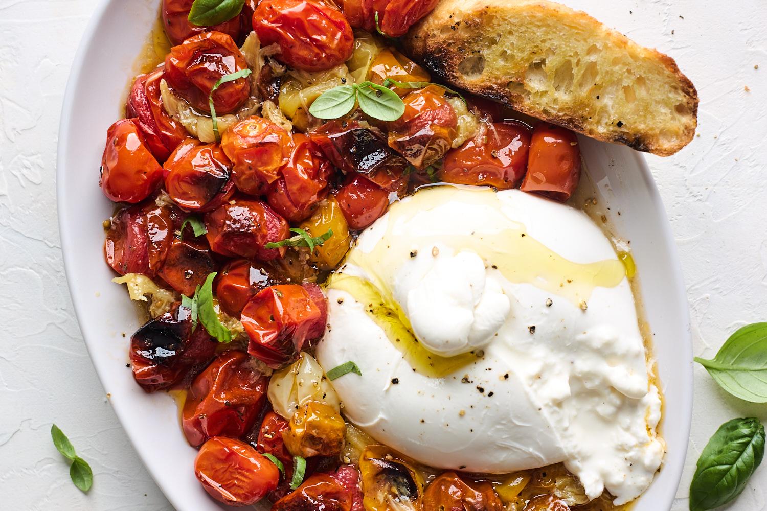 Roasted tomatoes with burrata